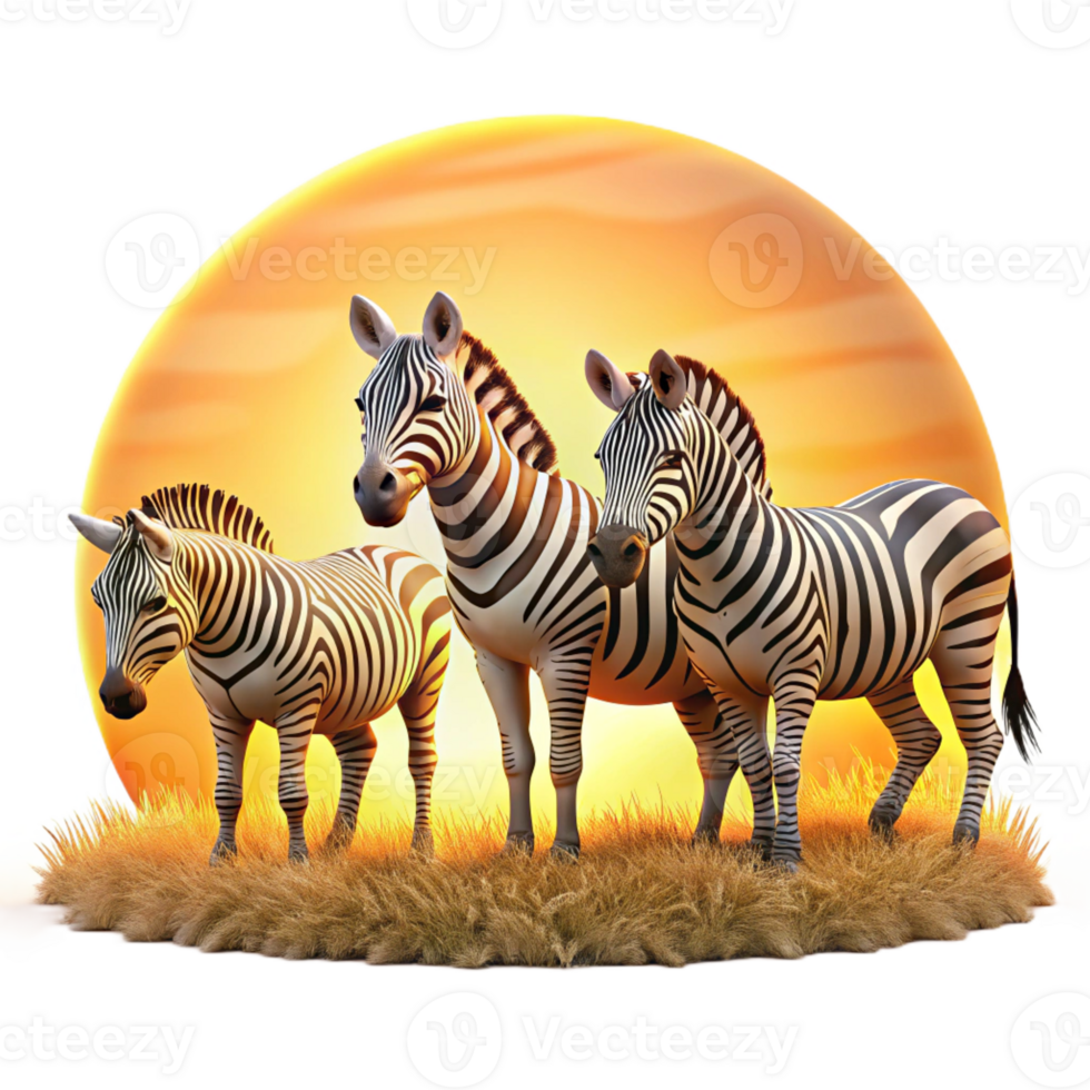 serene traditional A Group of Zebras Grazing on the African S detailed png
