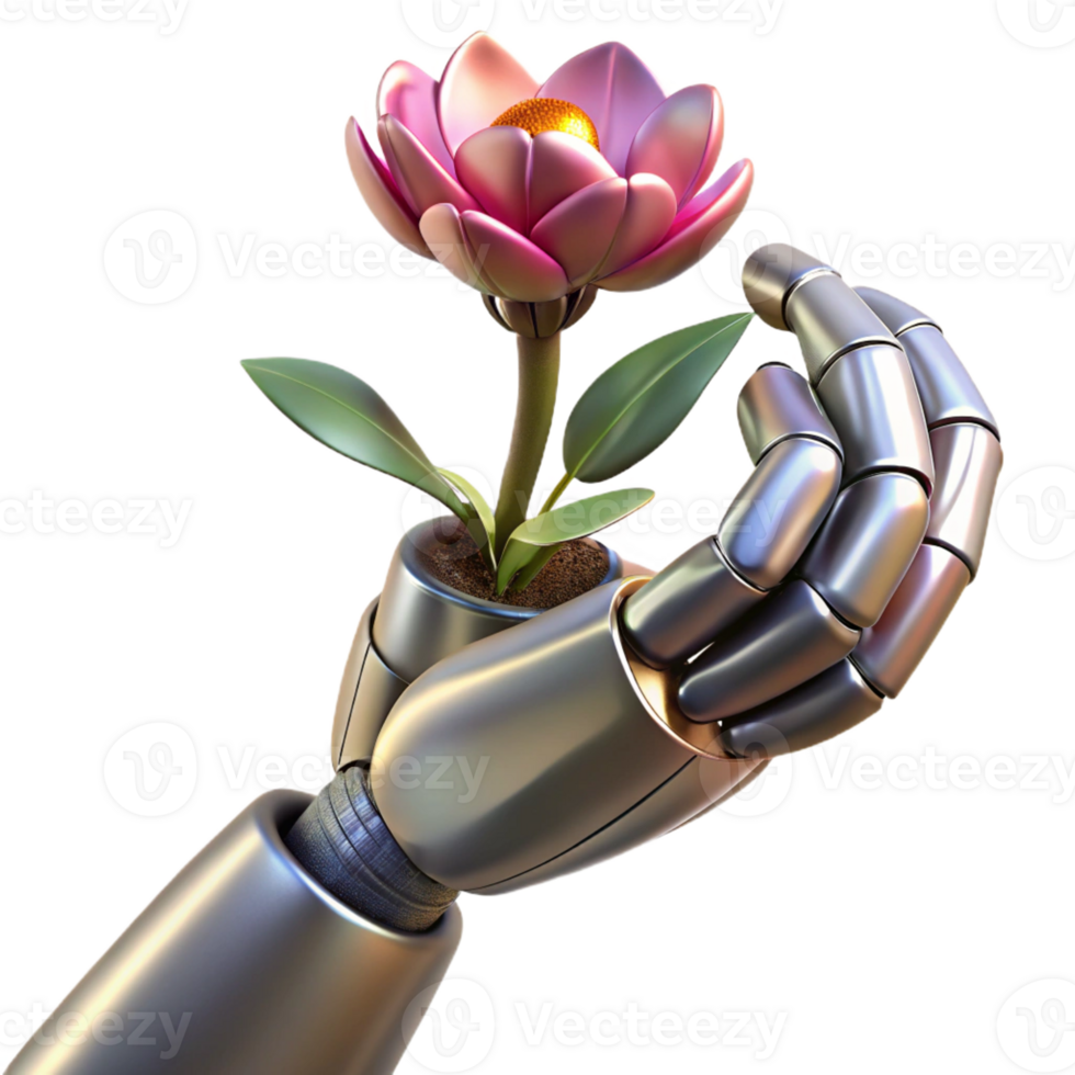 elegant classic Robotic Hand Holding a Flower premium png