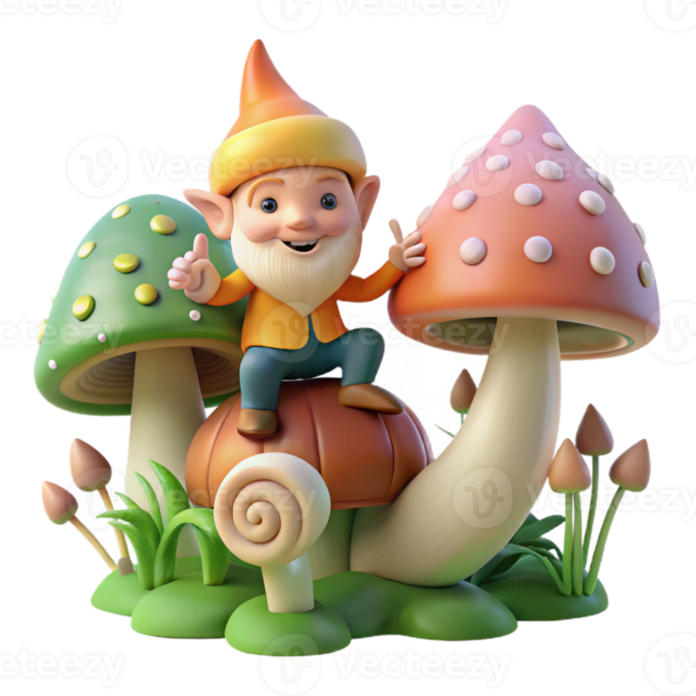 serene rustic A Whimsical Gnome Riding a Giant Snail Thr authentic png