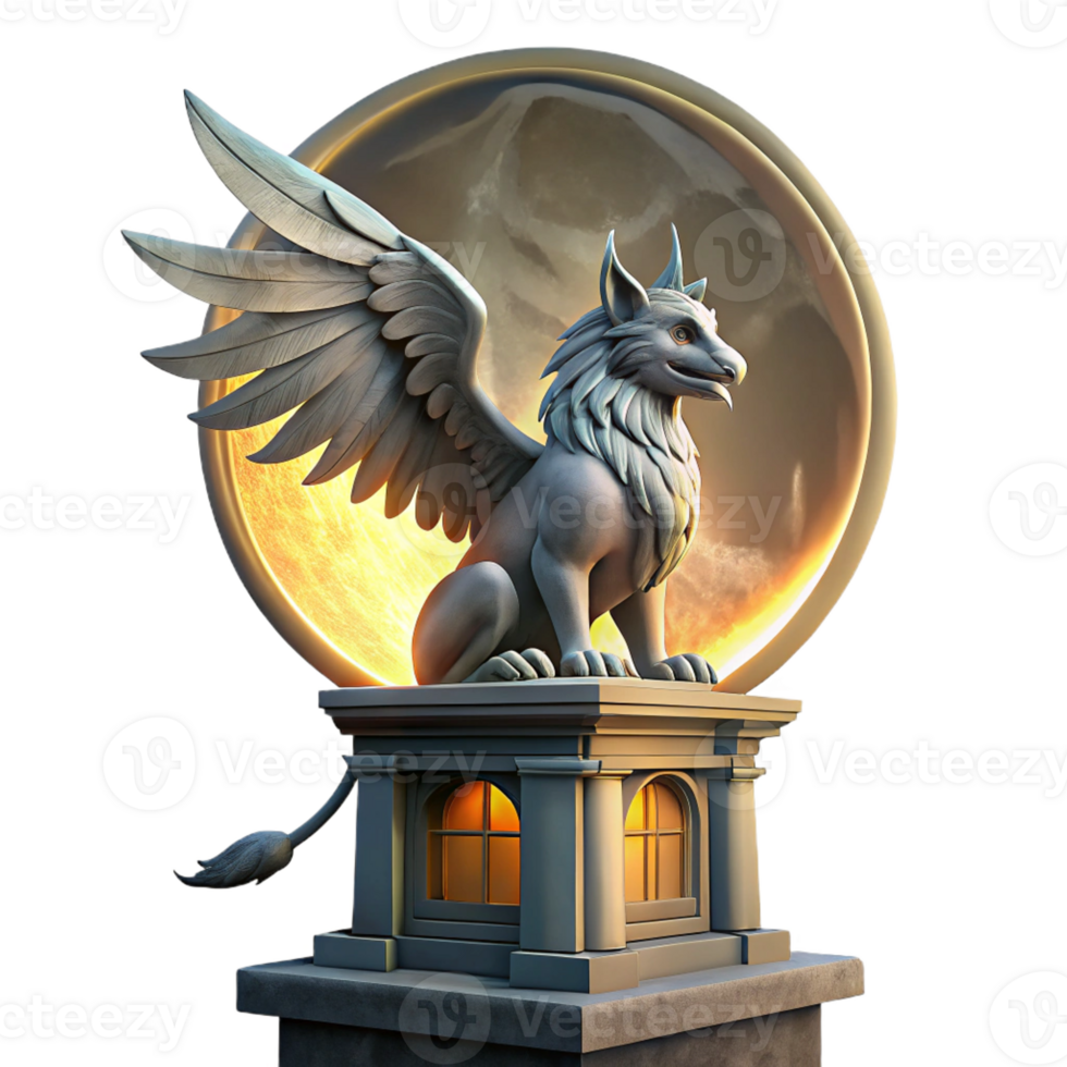 serene creative A Majestic Griffin Perched Atop a Crumbling high resolution png