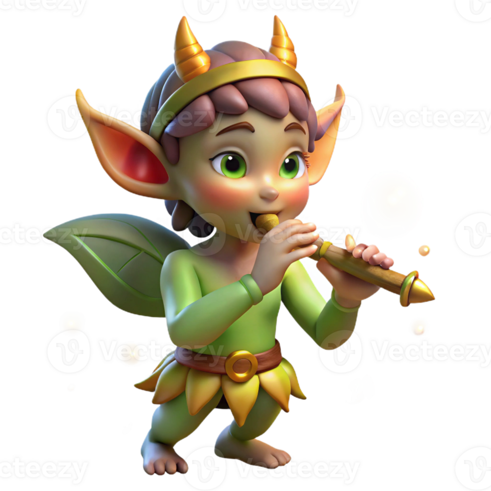 serene rustic Mischievous Pixie Playing a Flute exclusive png