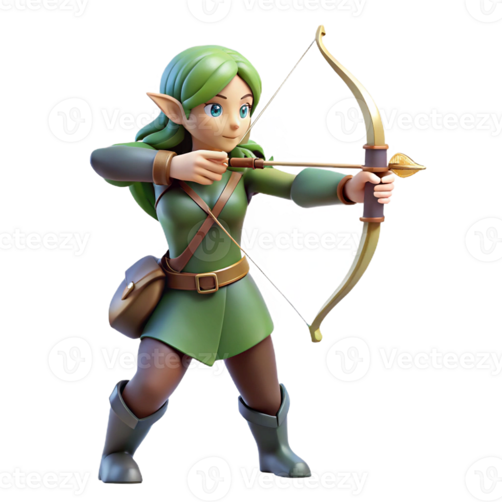 elegant minimalist A Graceful Elf Archer Aiming Her Bow at a D detailed png