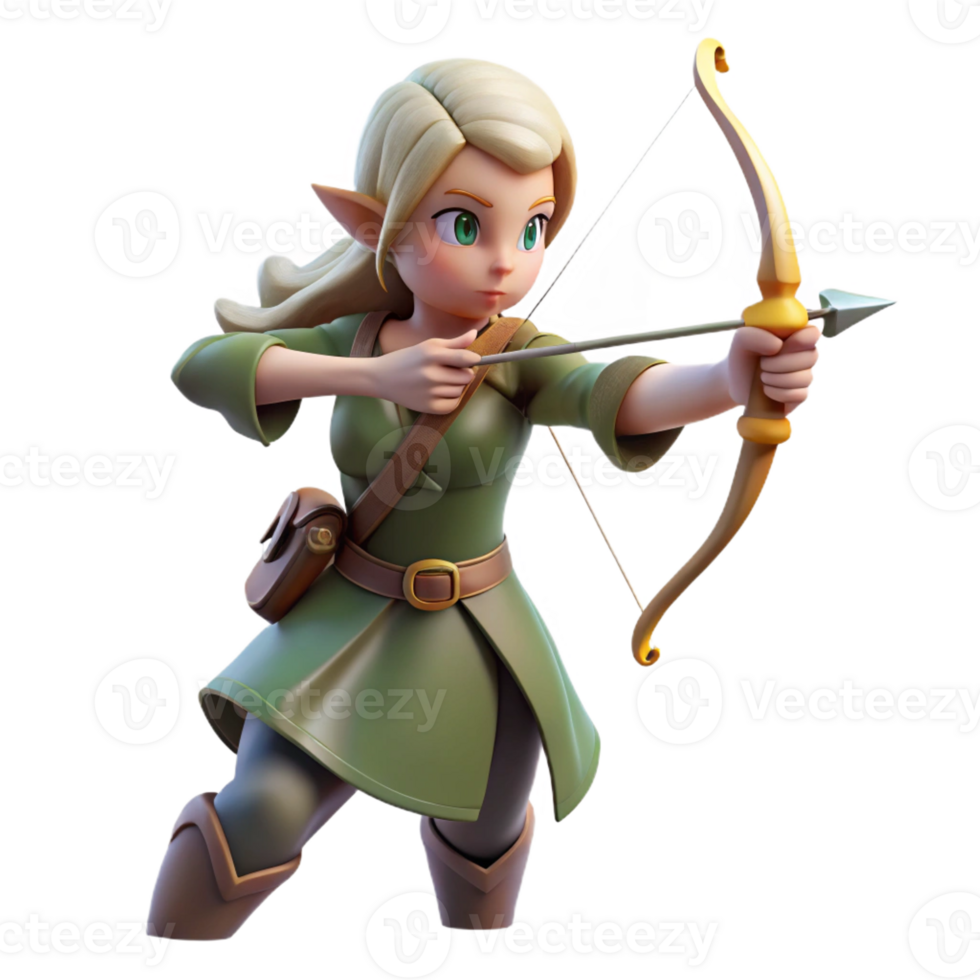 impressive creative A Graceful Elf Archer Aiming Her Bow at a D authentic png