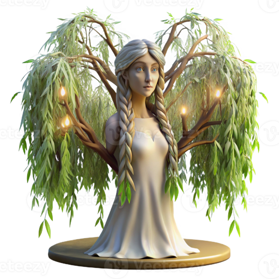 impressive vintage A Serene Dryad Emerging from a Willow Tree professional png