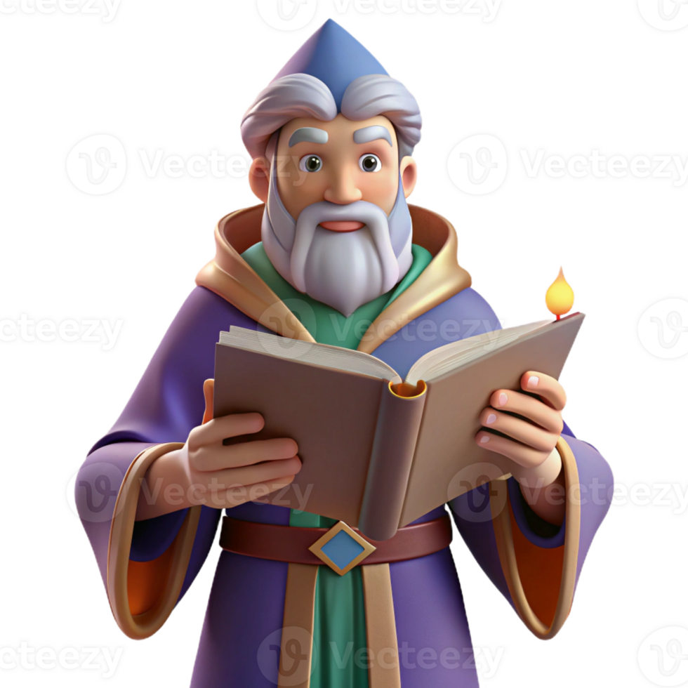serene vintage A Wise Old Wizard Reading a Spellbook in Hi authentic png