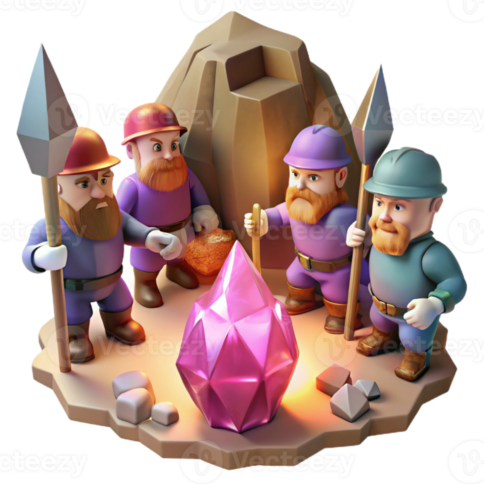 serene contemporary A Group of Dwarves Mining for Gems in a Ca premium png