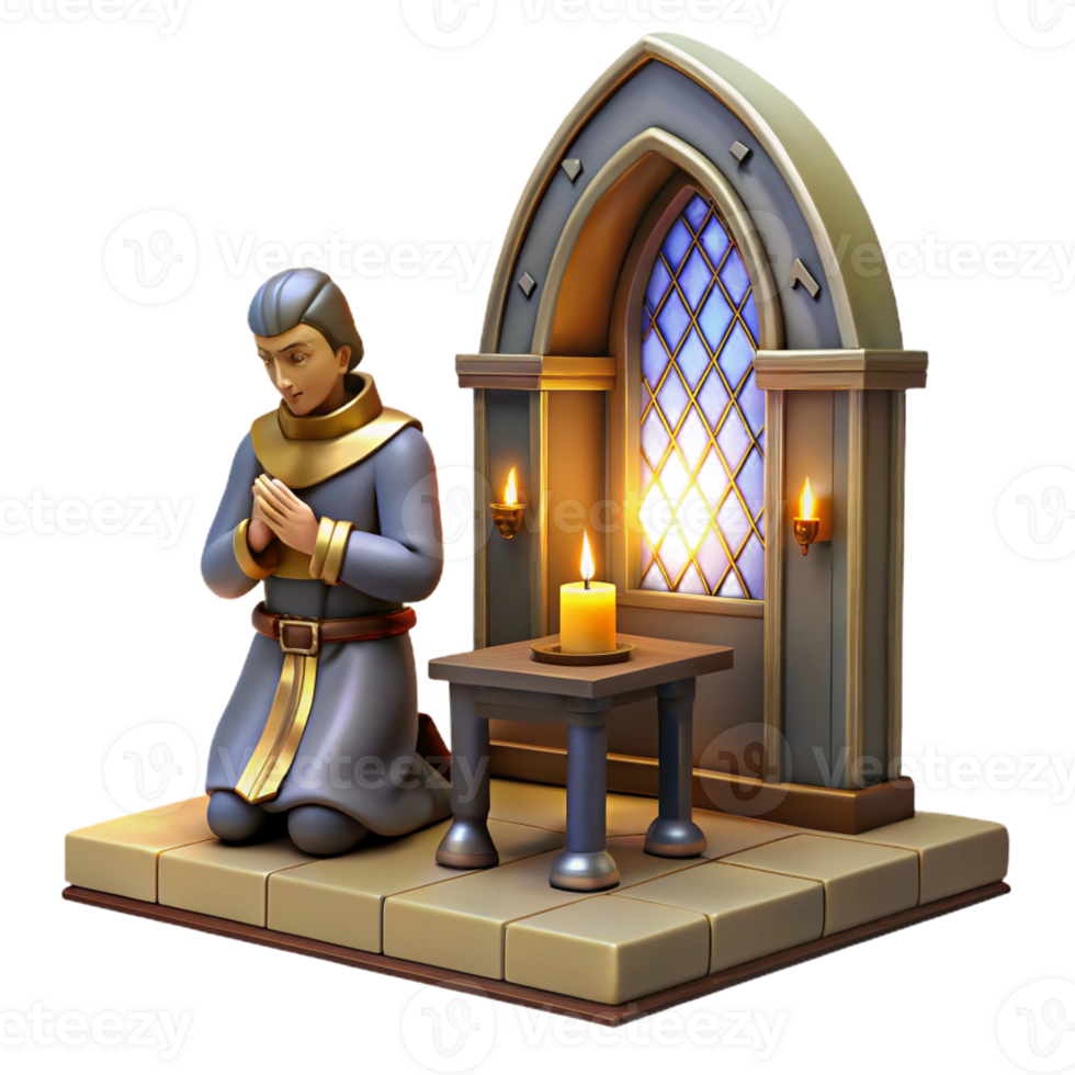 impressive artistic A Lone Knight Kneeling Before a Holy Alta 4K png