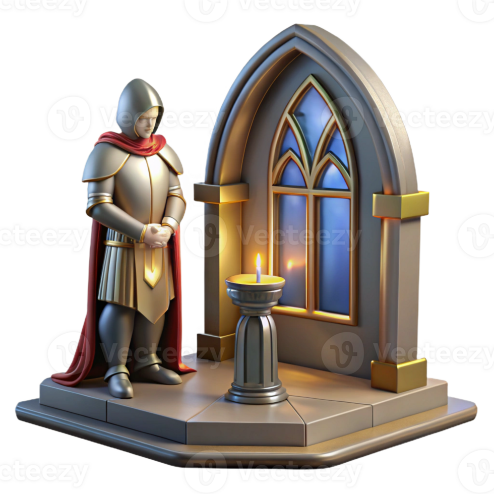 dramatic modern A Lone Knight Kneeling Before a Holy Alta professional png