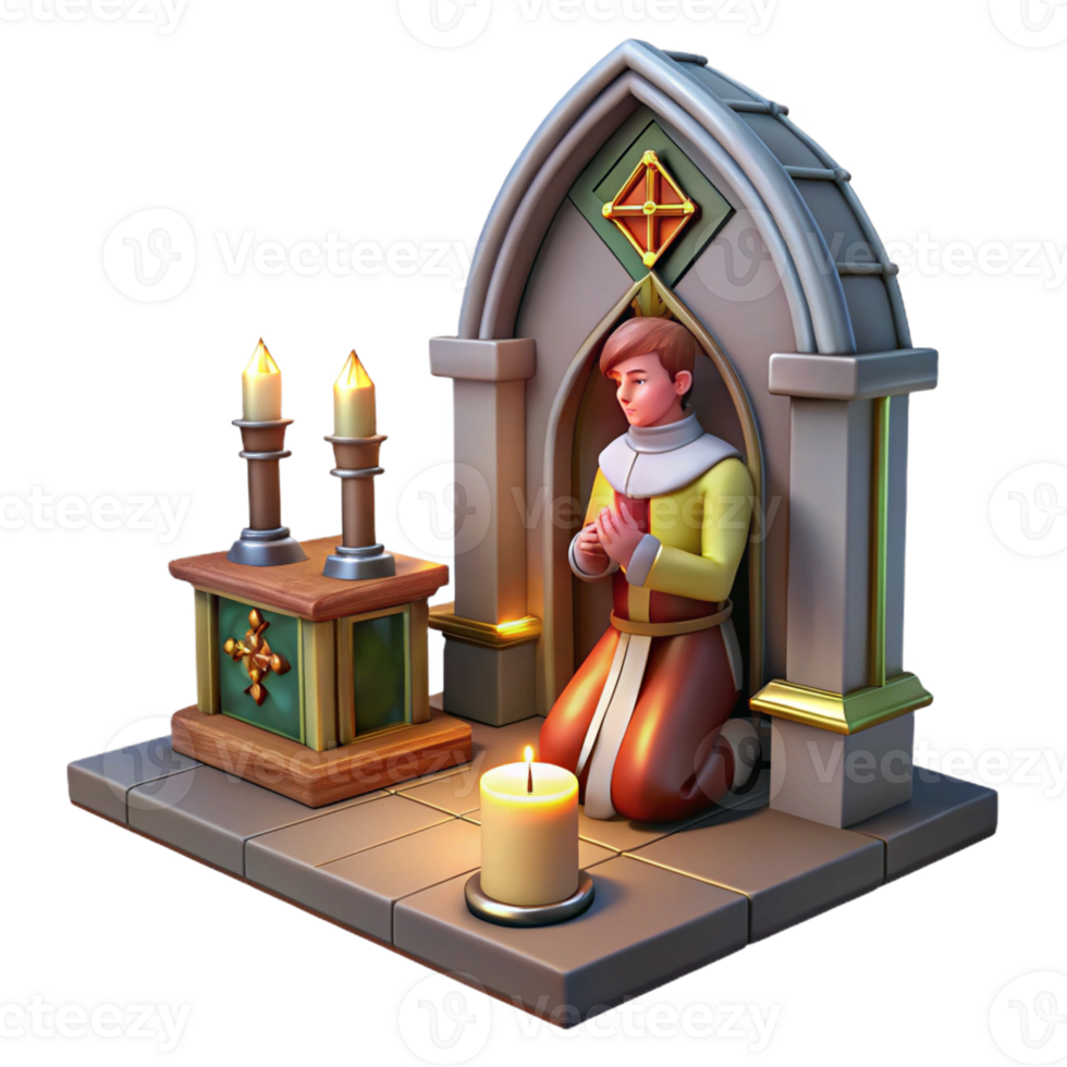 magnificent artistic A Lone Knight Kneeling Before a Holy Alta premium png