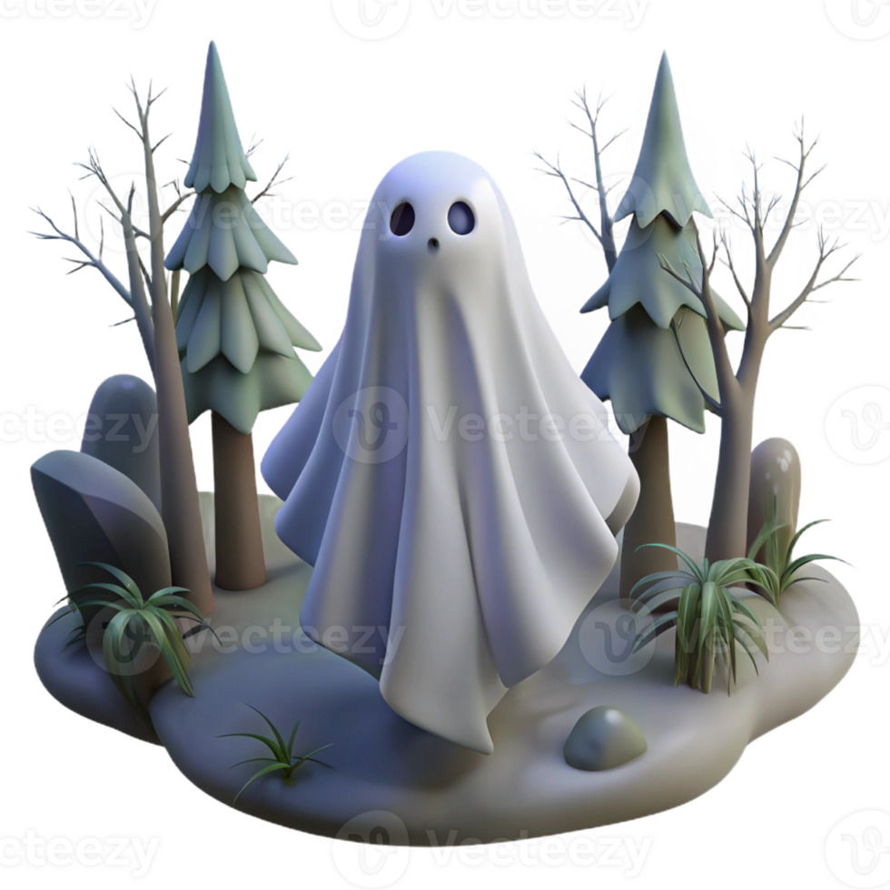 serene traditional A Ethereal Ghost Floating Through a Haunted original png