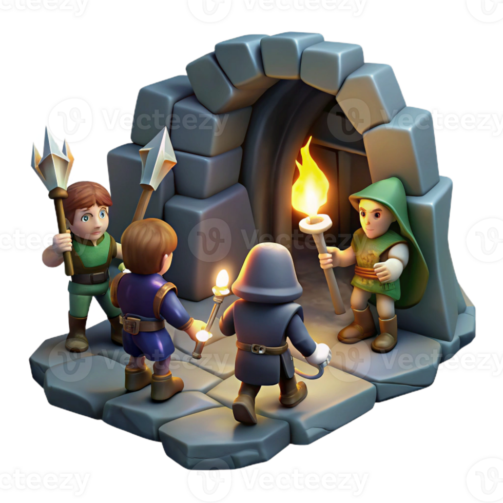 stunning modern A Group of Adventurers Exploring a Dark D premium png