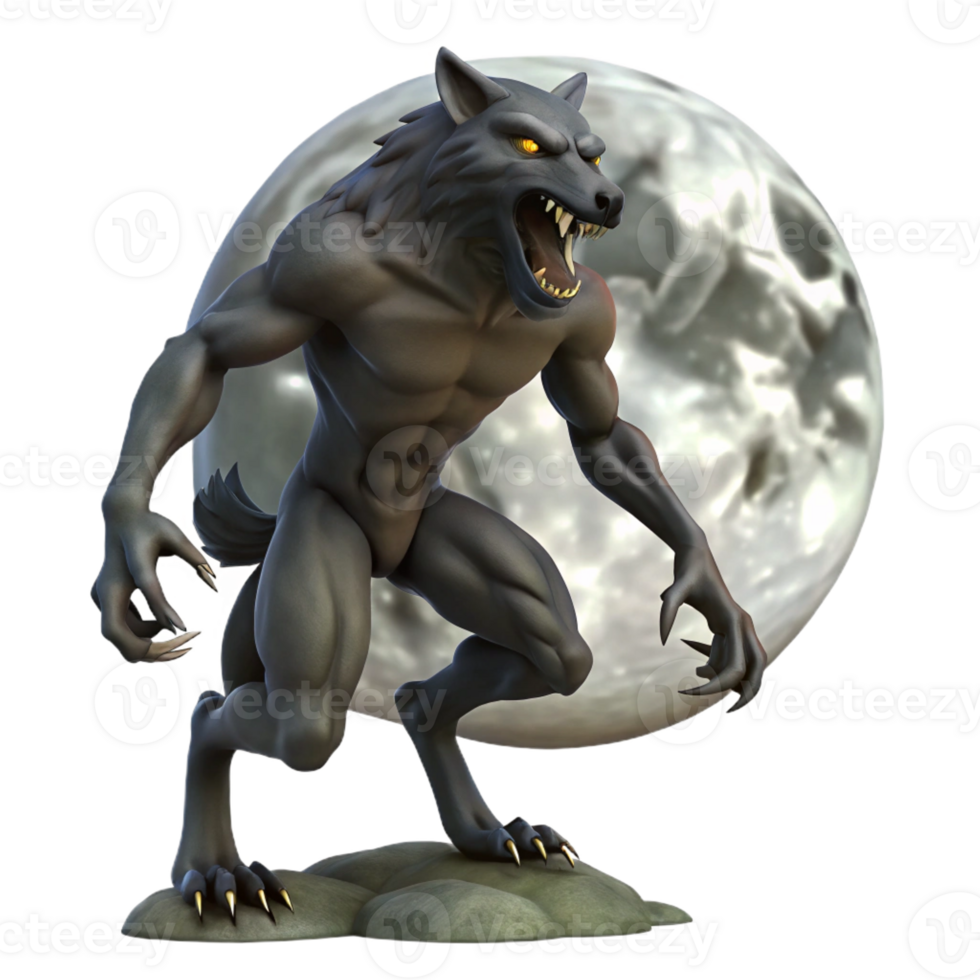 impressive creative A Fearsome Werewolf Howling at the Full Mo premium png