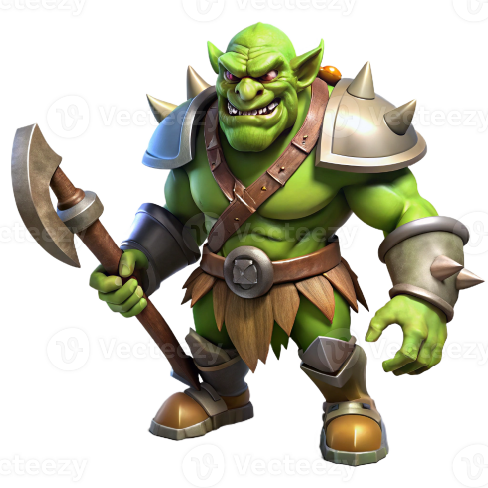 stunning modern A Fierce Orc Chieftain Wielding a Battle A detailed png