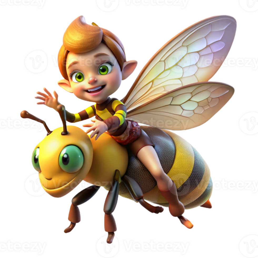 extraordinary contemporary A Mischievous Pixie Riding a Giant Bumblebe high resolution png