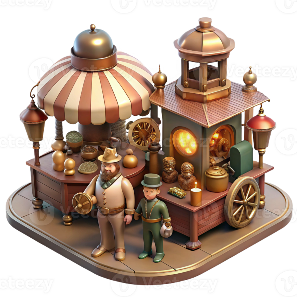 beautiful creative A Bustling Steampunk Marketplace Filled high resolution png