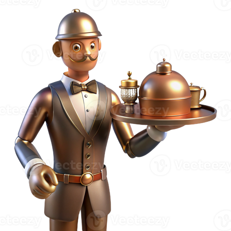 serene modern A Steampunk Automaton Butler Serving Tea P authentic png