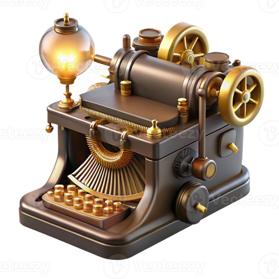 elegant minimalist A Steampunk Typewriter with Brass Keys An exclusive png
