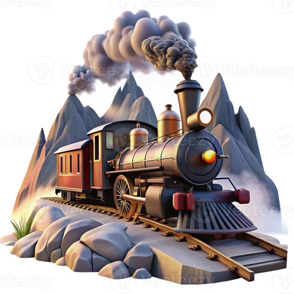 vibrant abstract A Steampunk Train Speeding Through a Moun professional png