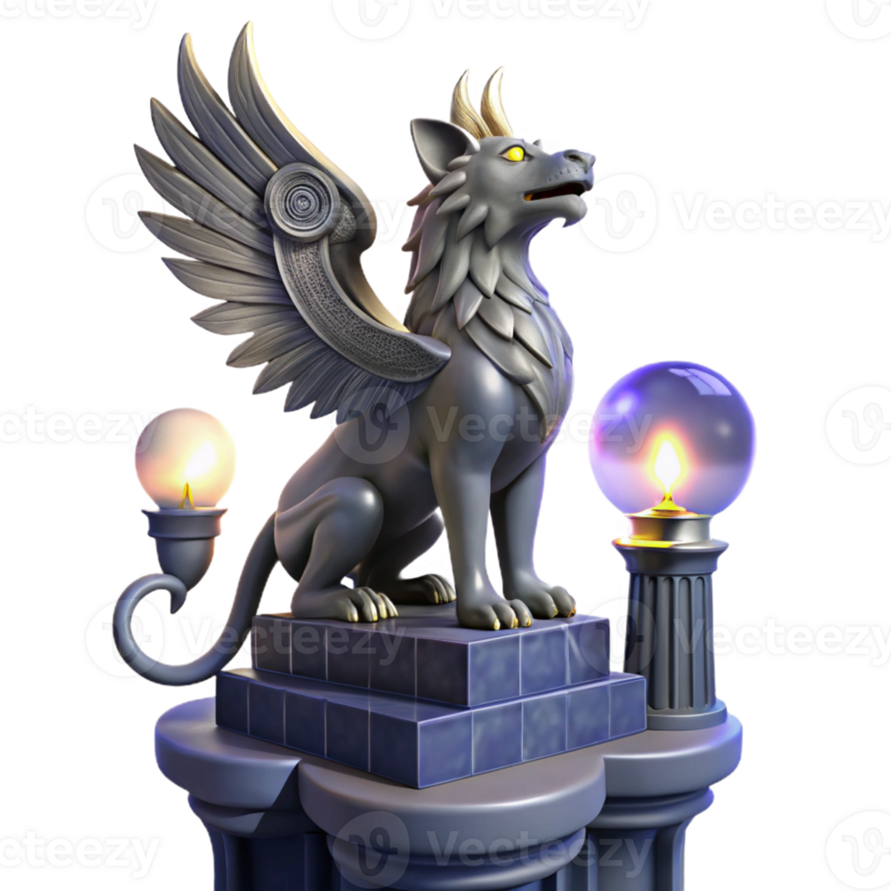 elegant traditional A Majestic Griffin Perched Atop a Crumbling premium png