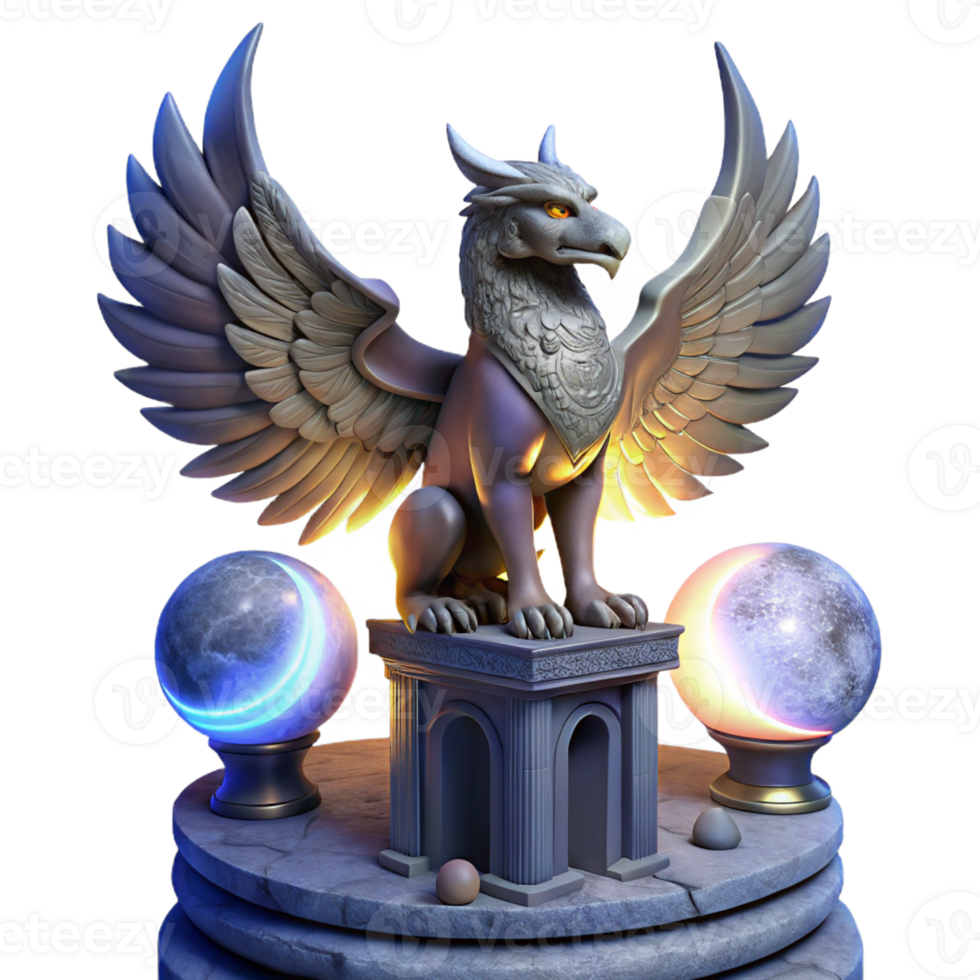 wonderful traditional A Majestic Griffin Perched Atop a Crumbling exclusive png