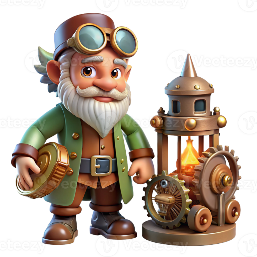 beautiful traditional A Whimsical Steampunk Gnome Tinkering Wit authentic png