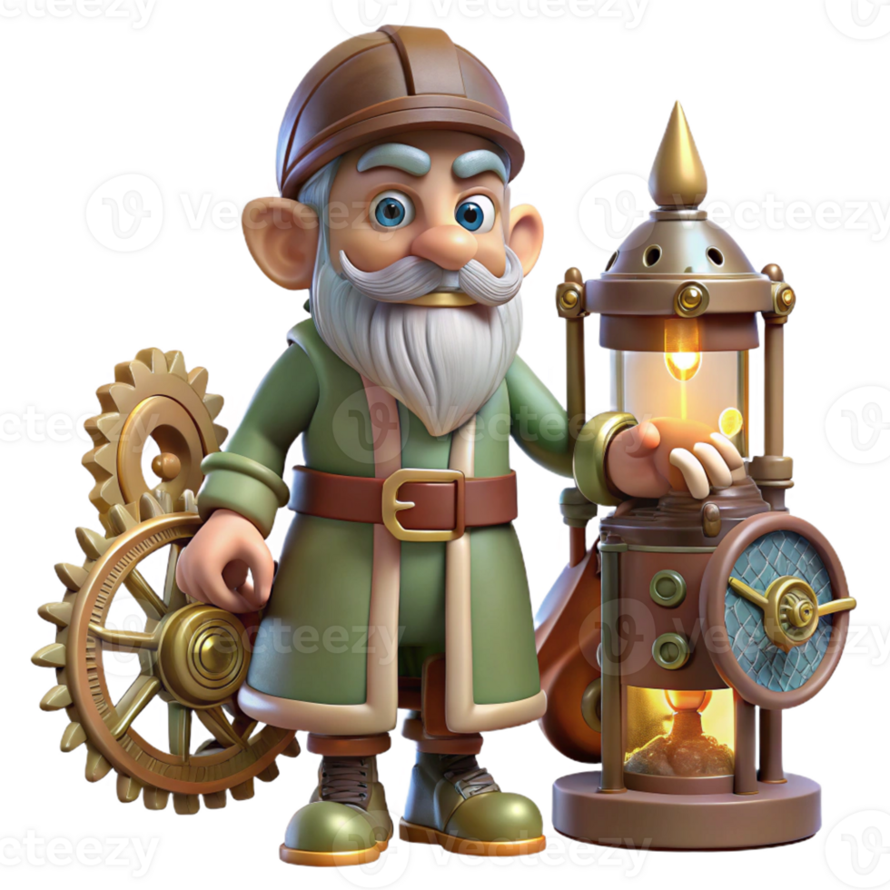 vibrant contemporary A Whimsical Steampunk Gnome Tinkering Wit genuine png