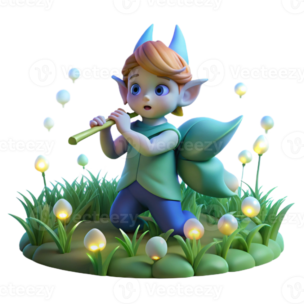 stunning rustic A Mischievous Pixie Playing a Flute in a F premium png