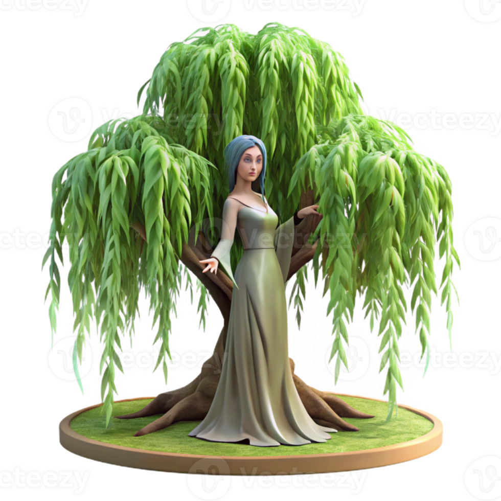serene vintage A Serene Dryad Emerging from a Giant Willow high quality png