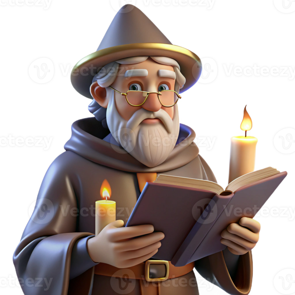 beautiful abstract A Wise Old Wizard Reading a Spellbook in A premium png