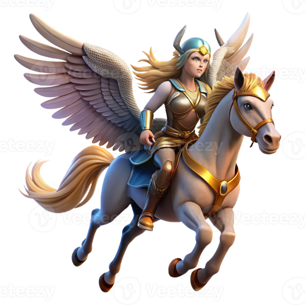 serene artistic Valkyrie Riding a Winged Horse premium png