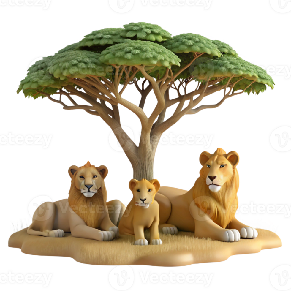 vibrant vintage A Pride of Lions Resting Under the Shade original png