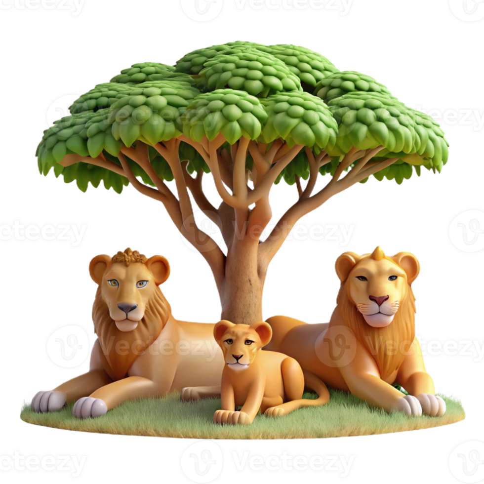 vibrant modern A Pride of Lions Resting Under the Shade png