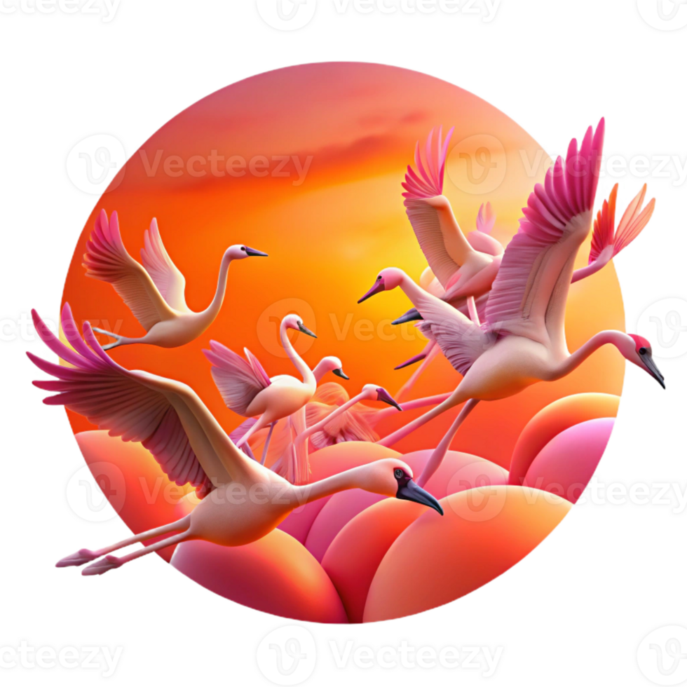 magnificent minimalist A Flock of Flamingos Taking Flight Against professional png