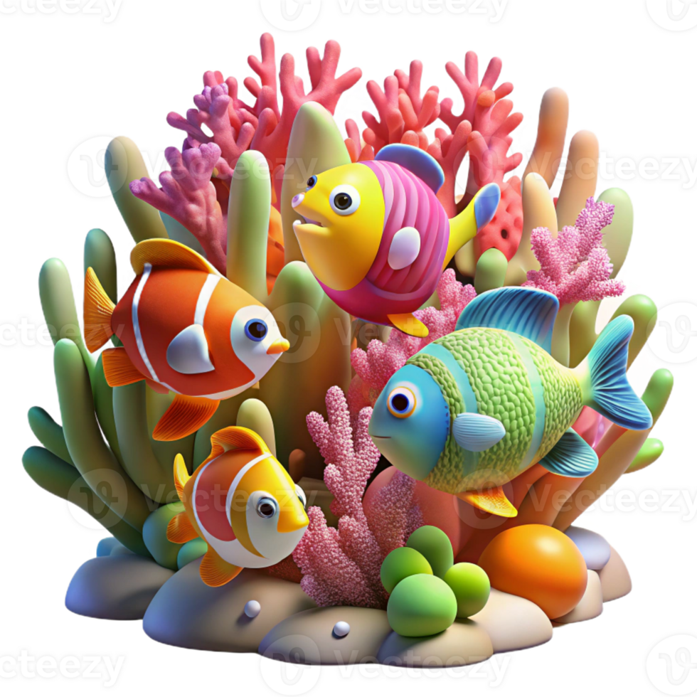 extraordinary minimalist A Group of Colorful Coral Reef Fish Swimmi original png