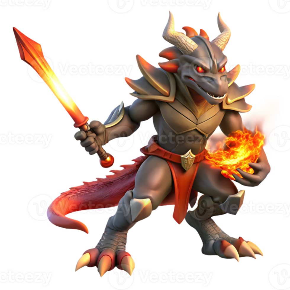 stunning modern A Fierce Dragonborn Warrior Wielding a Flam high quality png