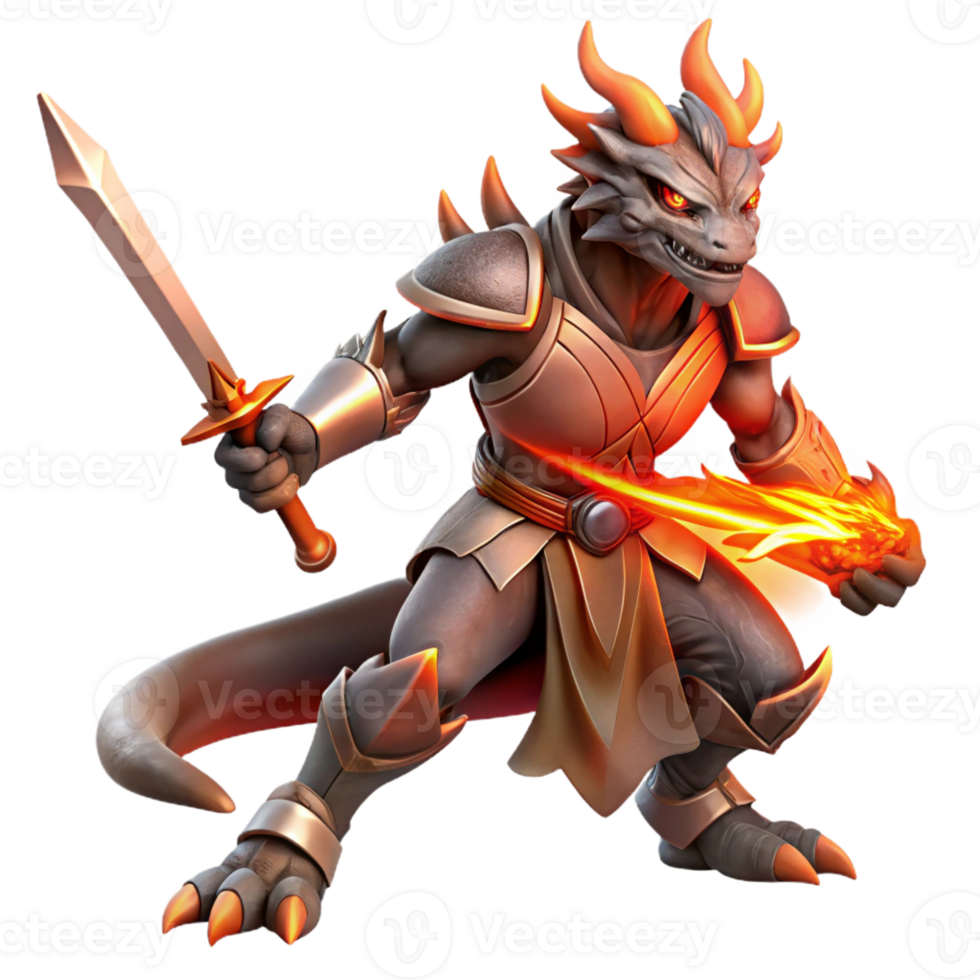 stunning minimalist A Fierce Dragonborn Warrior Wielding a Flam high quality png