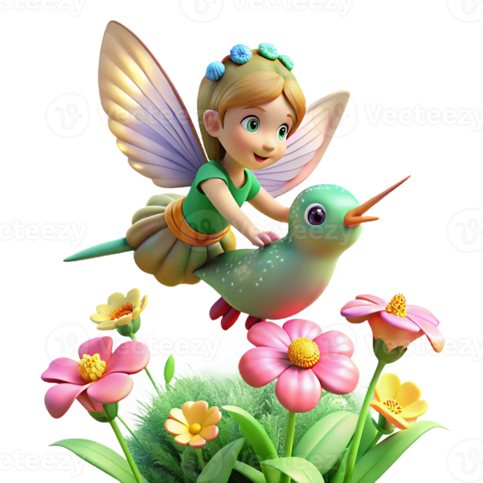 elegant contemporary A Playful Pixie Riding a Hummingbird Throug png