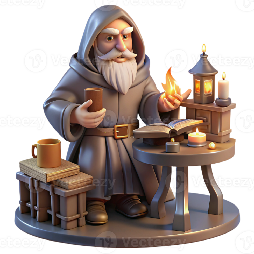 elegant minimalist A Wise Old Wizard Casting a Spell in His C authentic png
