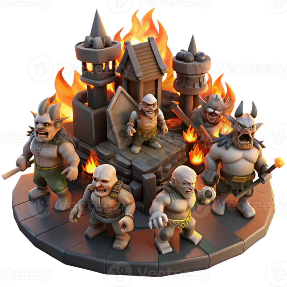 serene modern A Band of Orcs Raiding a Human Village Fi detailed png