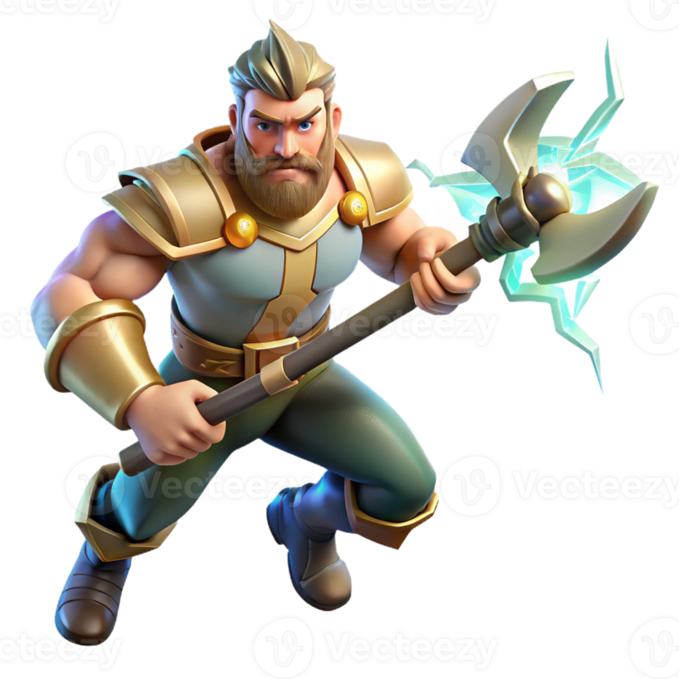 stunning artistic A Fierce Warrior Wielding a Glowing Axe Li original png