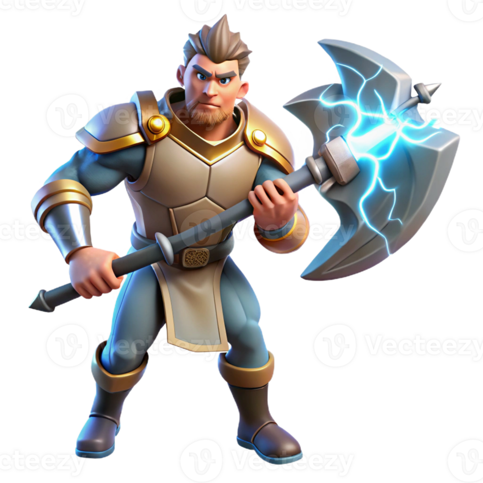 impressive vintage A Fierce Warrior Wielding a Glowing Axe Li detailed png