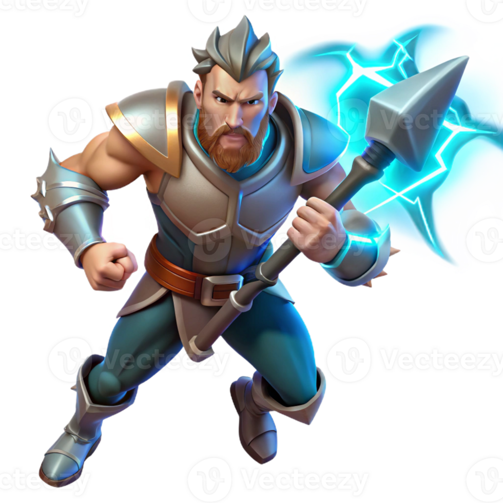 impressive minimalist A Fierce Warrior Wielding a Glowing Axe Li png