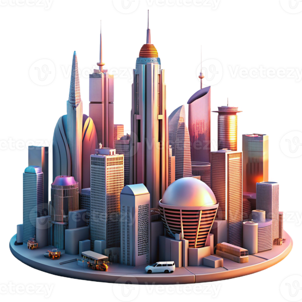impressive rustic A Futuristic Cityscape at Sunset Towering original png