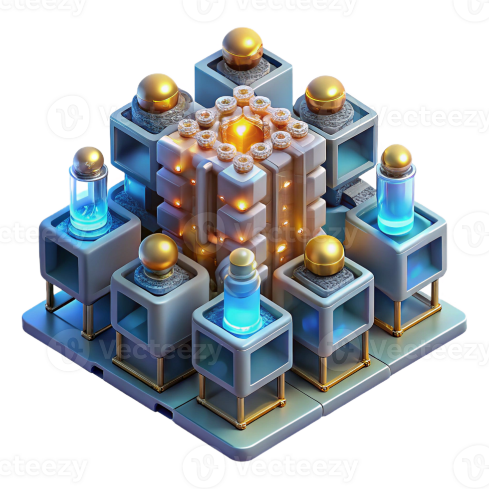 serene classic A Group of Nanobots Assembling a Complex detailed png