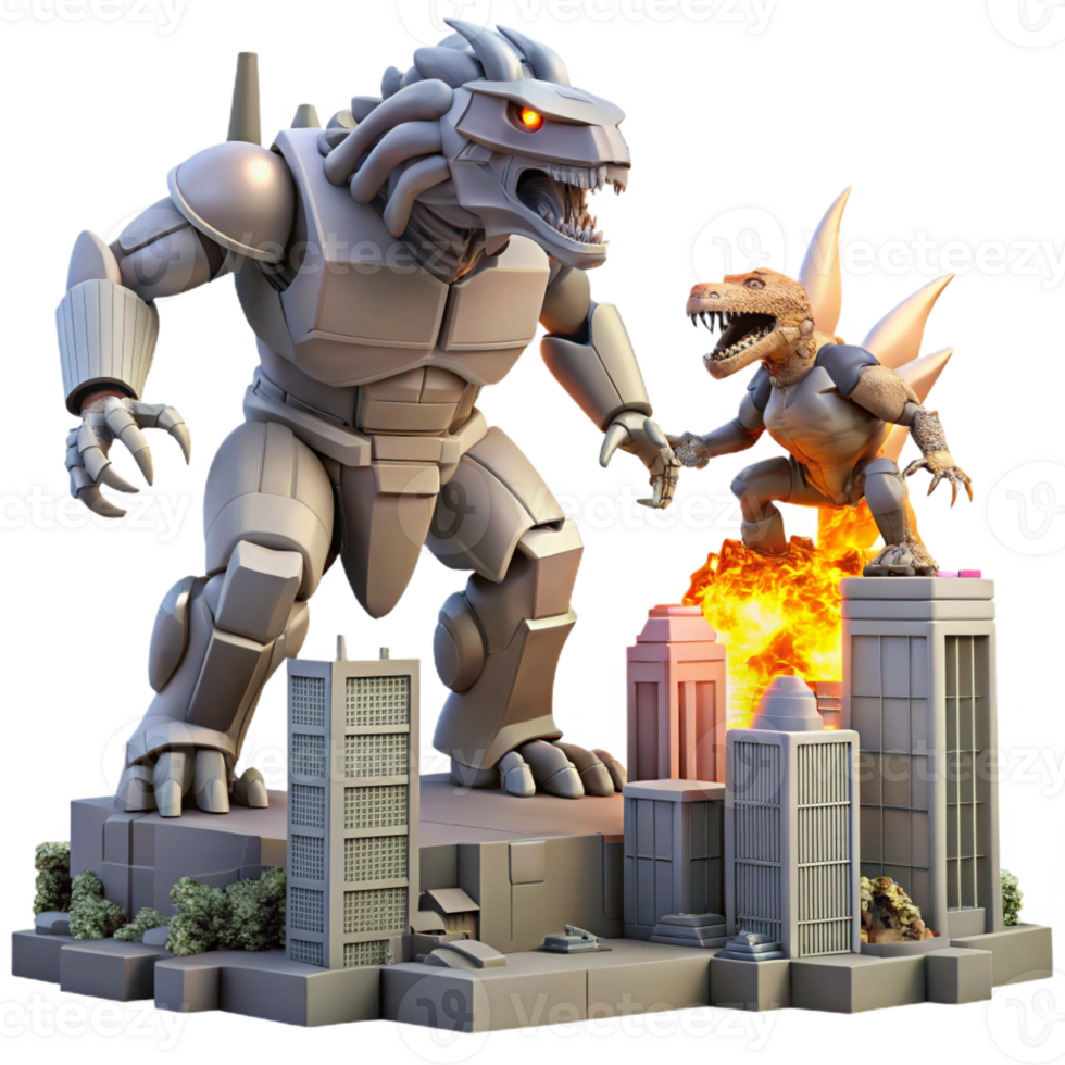 impressive creative A Giant Robot Battling a Monstrous Alien C png