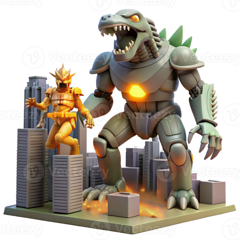 impressive minimalist A Giant Robot Battling a Monstrous Alien C original png