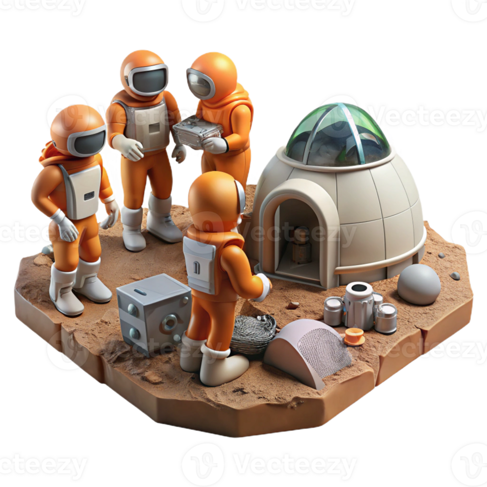 wonderful vintage A Group of Colonists in Rugged Spacesuits authentic png