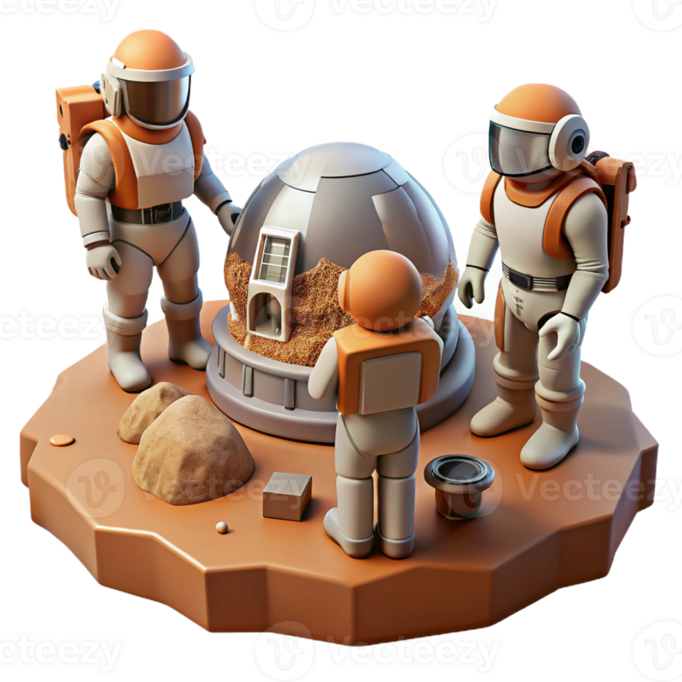 dramatic vintage A Group of Colonists in Rugged Spacesuits png