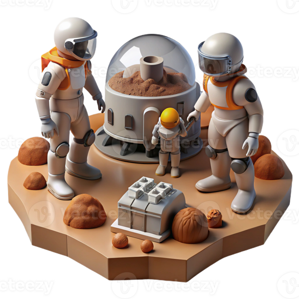 dramatic minimalist A Group of Colonists in Rugged Spacesuits png