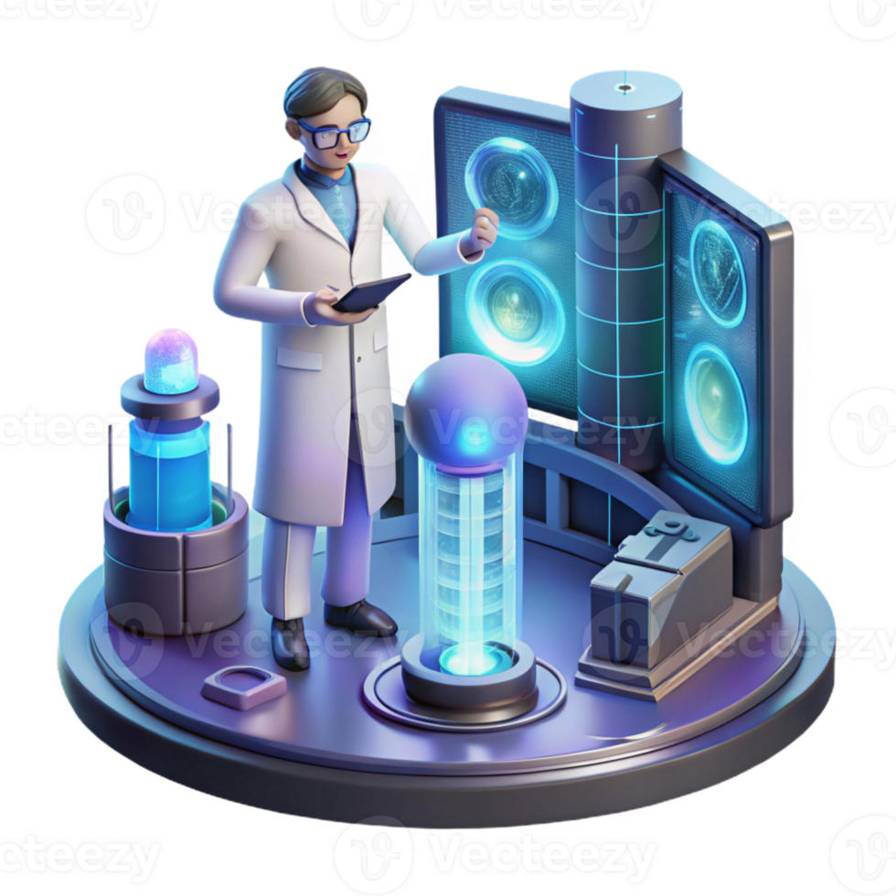 impressive classic A Scientist Working on a Complex Hologra professional png